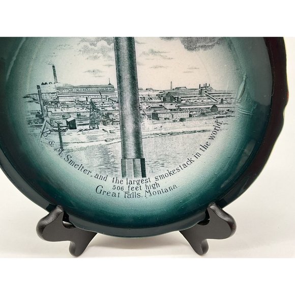 Buffalo Pottery Antique 7.5" B & M Smelter Smokestack Plate 1915 Great Falls Mt. - Picture 7 of 13